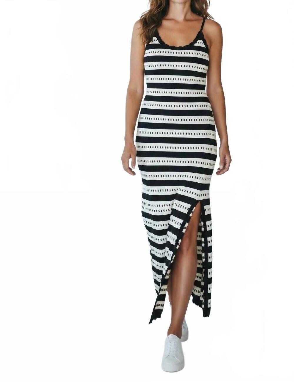 NEW LALAVON scallop trim sweater midi dress in black white